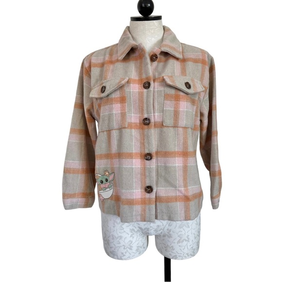 The Mandalorian Plaid Grogu Flannel Jacket / Shacket Button Down Size XL 14/16 - Picture 3 of 15